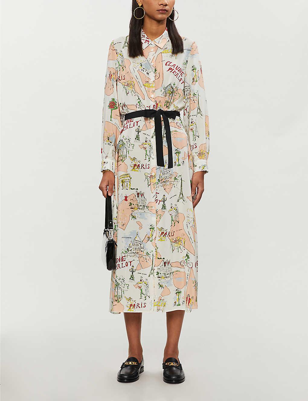 Claudie Pierlot Paris-print Silk-crepe Midi Dress | Lyst