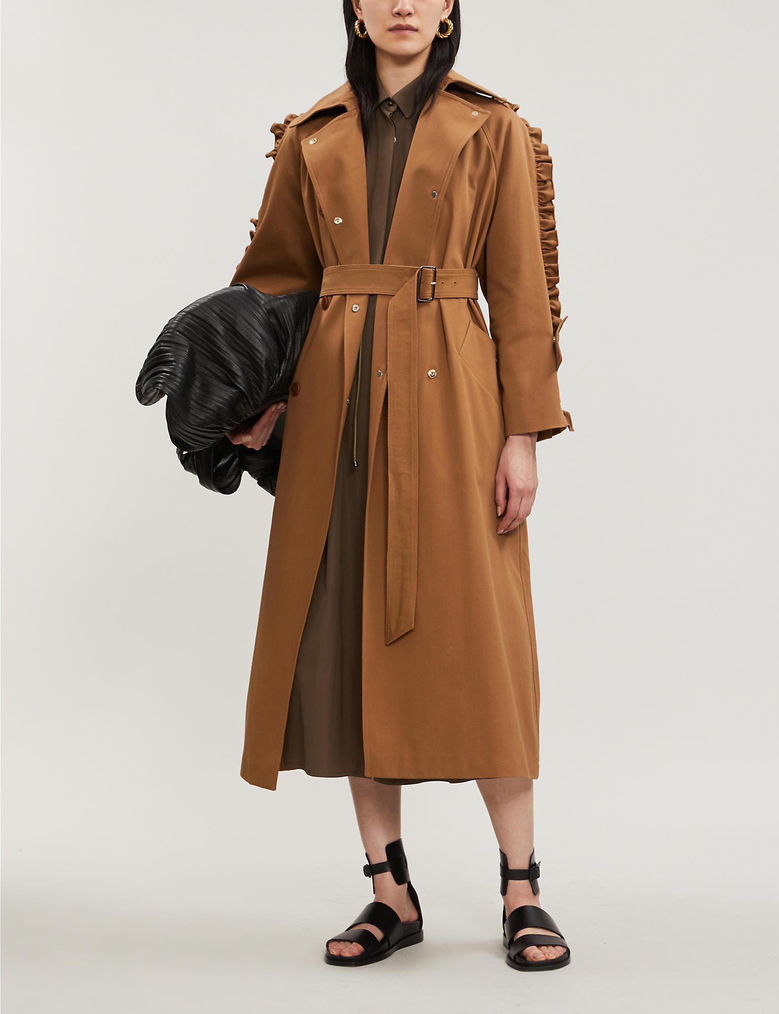 Max Mara Baccara Ruffledsleeve Oversized Cotton Trench Coat in Brown