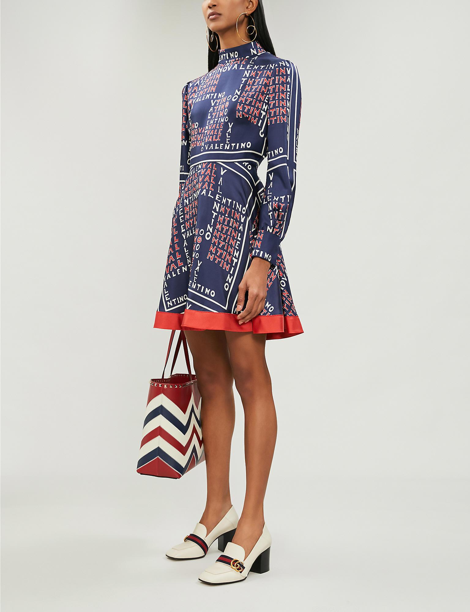 Valentino Logo-print Silk-twill Mini Dress in Blue | Lyst