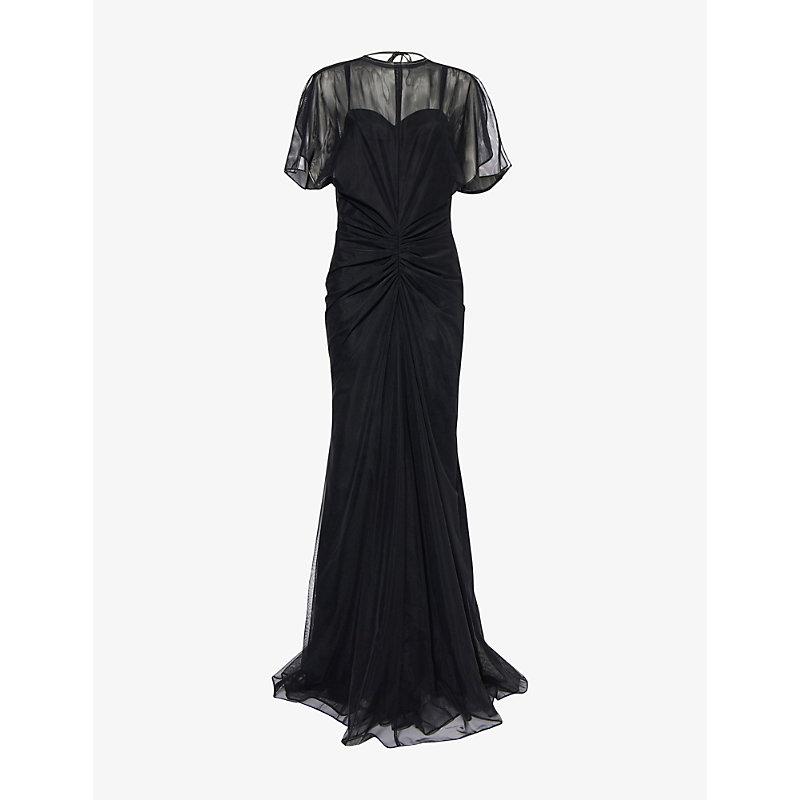 Victoria Beckham Gathered-Waist Sheer Mesh Maxi Dress in Black | Lyst