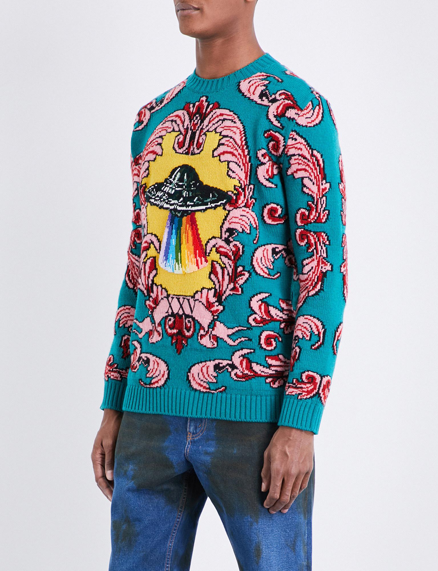 twijfel Ongemak Aardrijkskunde Gucci Ufo-appliqué Wool Jumper in Blue for Men | Lyst