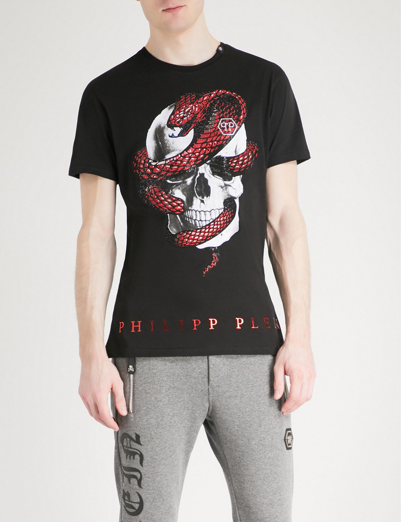 Philipp Plein Skull And Snake-print Cotton-jersey T-shirt in Black for Men  | Lyst