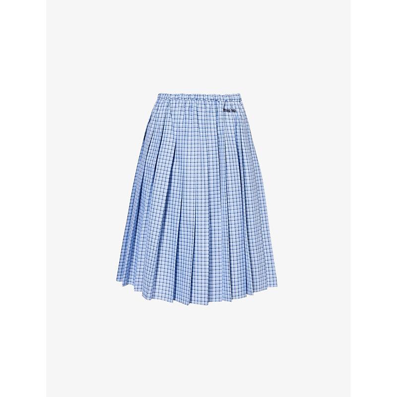 スカート MIU MIU CHECK FLARE SKIRT archive 00s Miu Miu Miu Pleated Check-print Cotton-poplin Midi Skirt in