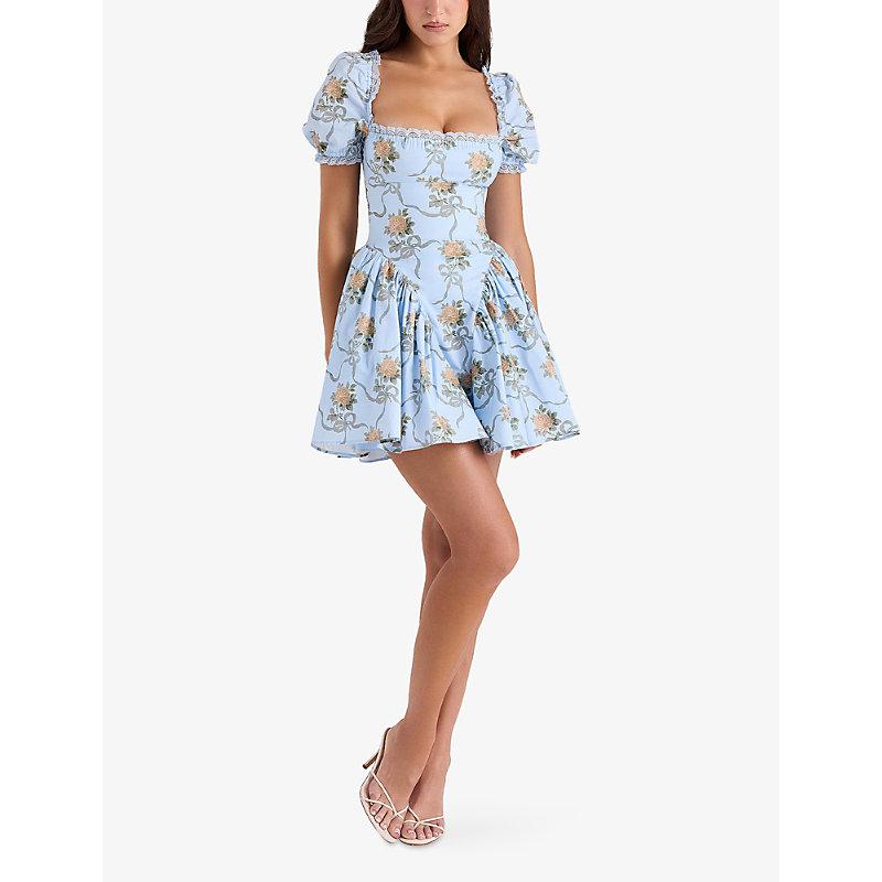 House Of Cb Rosie Floral-Print Stretch-Cotton Mini Dress in Blue | Lyst House Of Cb Rosie Floral-Print Stretch-Cotton Mini Dress in Blue | Lyst