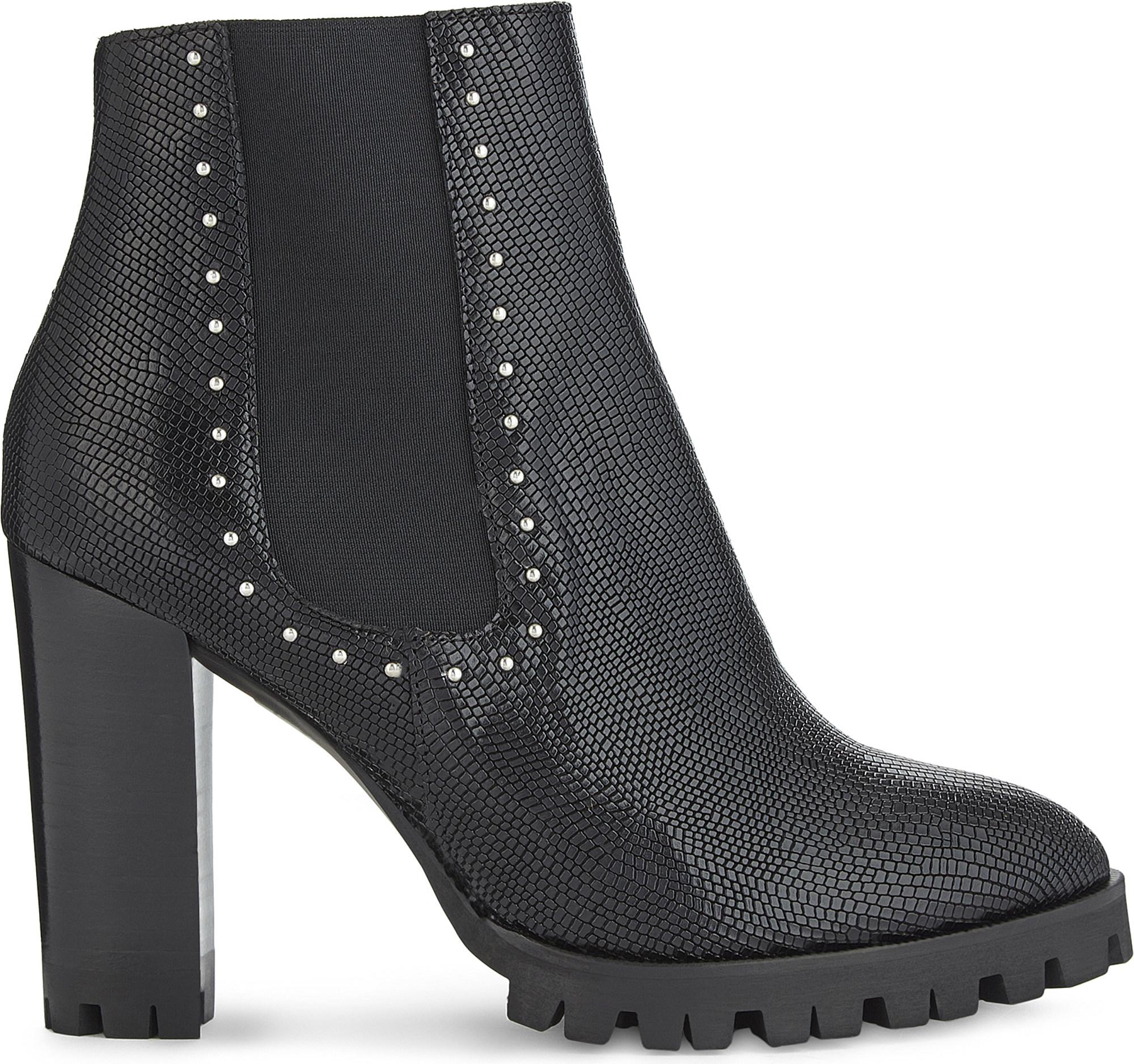 Leather Studded Heeled Ankle Boots 