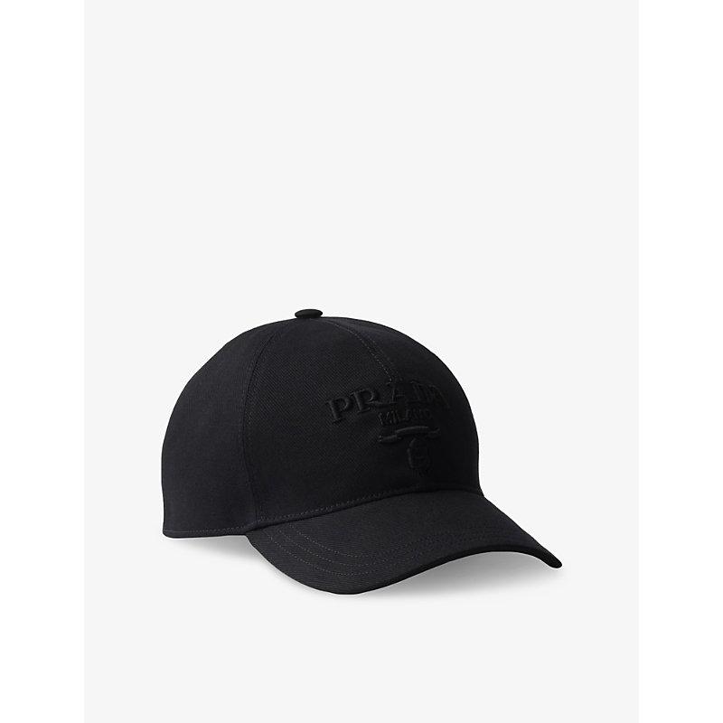 Prada Drill Logo-Embroidered Cotton-Canvas Baseball Cap in Black