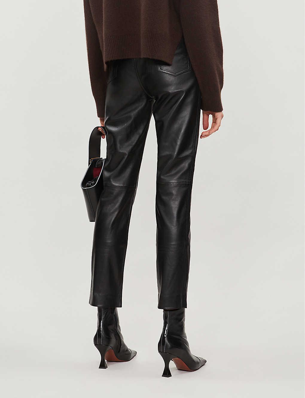 Sandro Womens Black Slim-fit High-rise Leather Trousers 6 | Lyst Australia