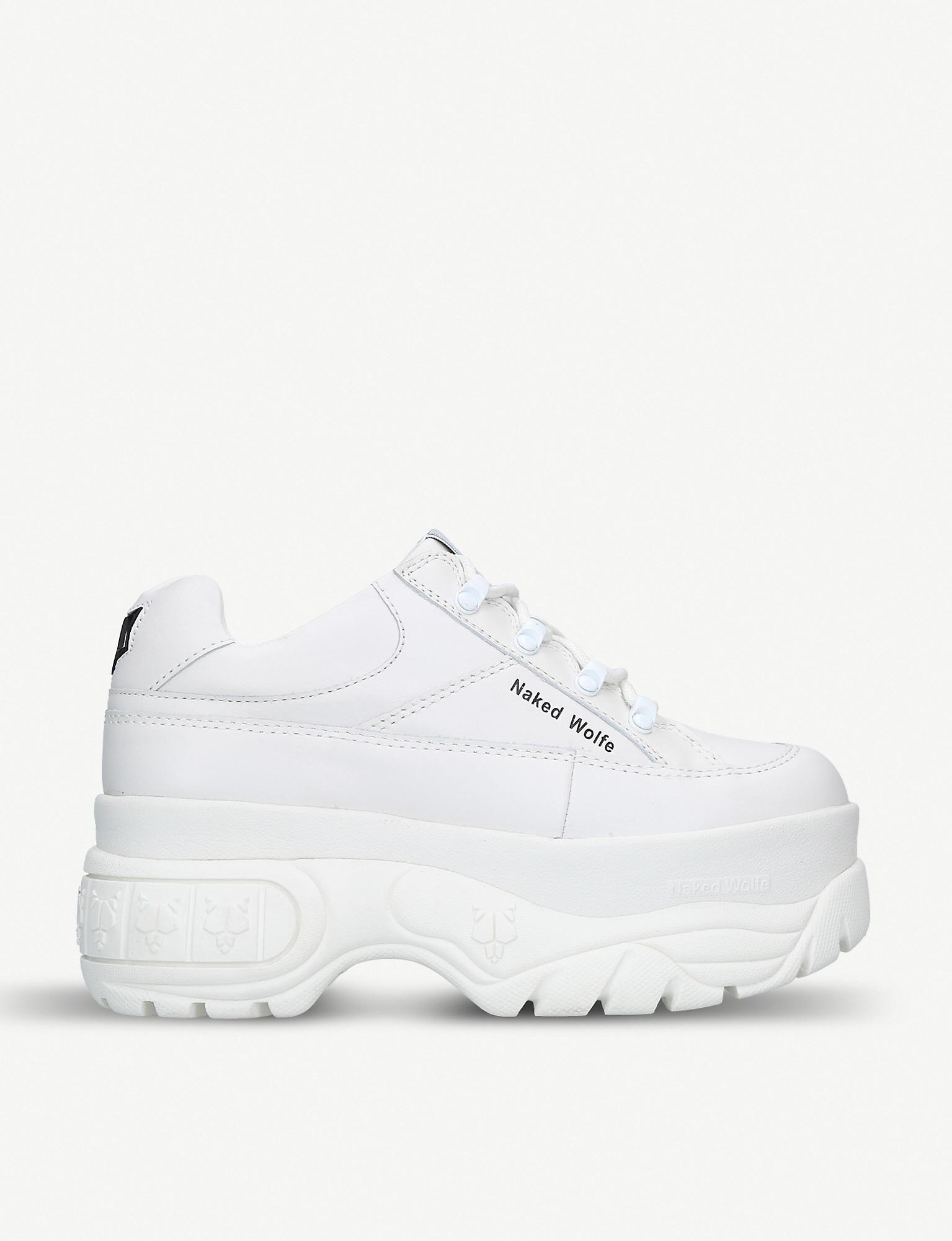 Naked Wolfe Sporty Leather Platform Trainers in White | Lyst