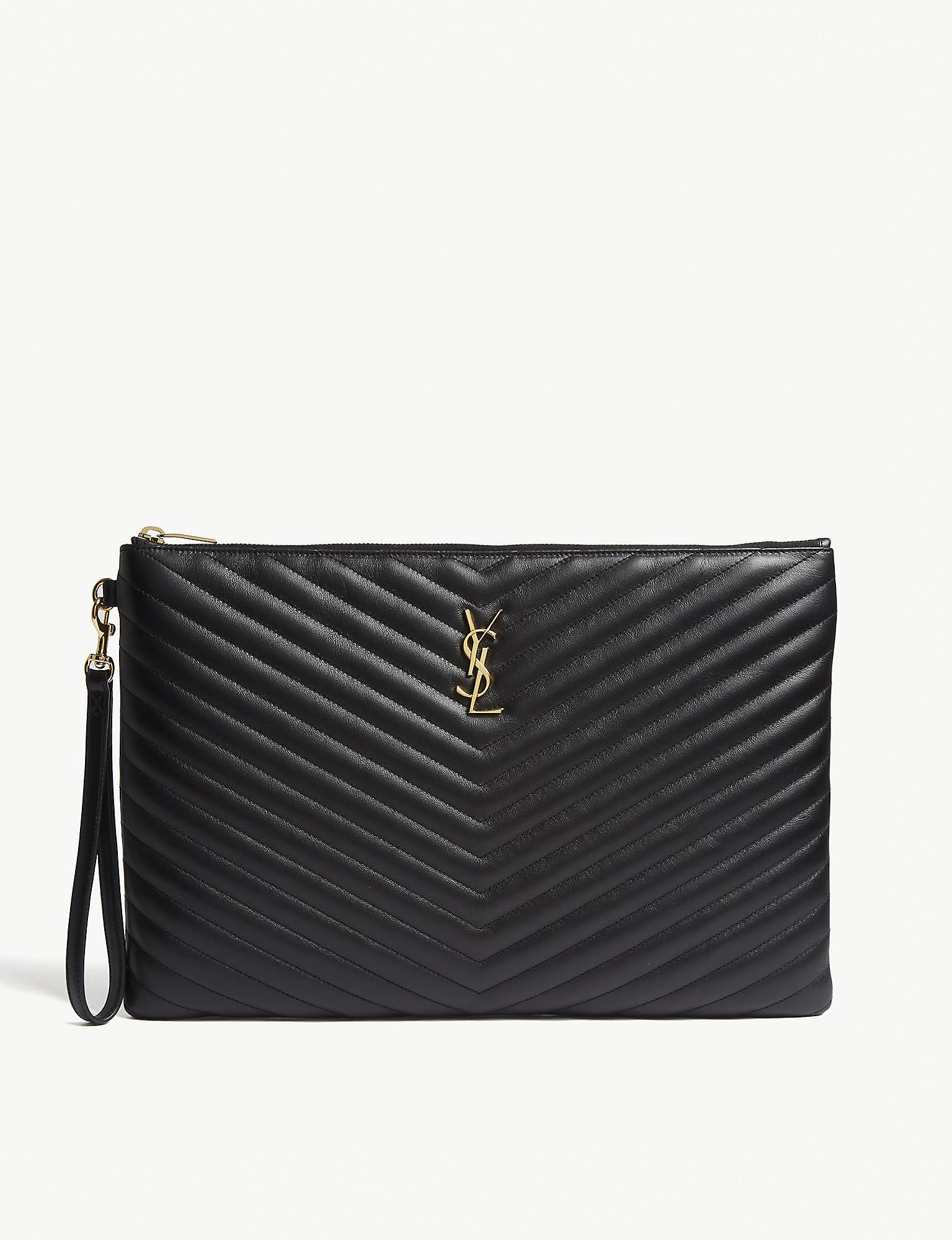 Saint Laurent Monogram Quilted Leather Pouch in Black - Lyst
