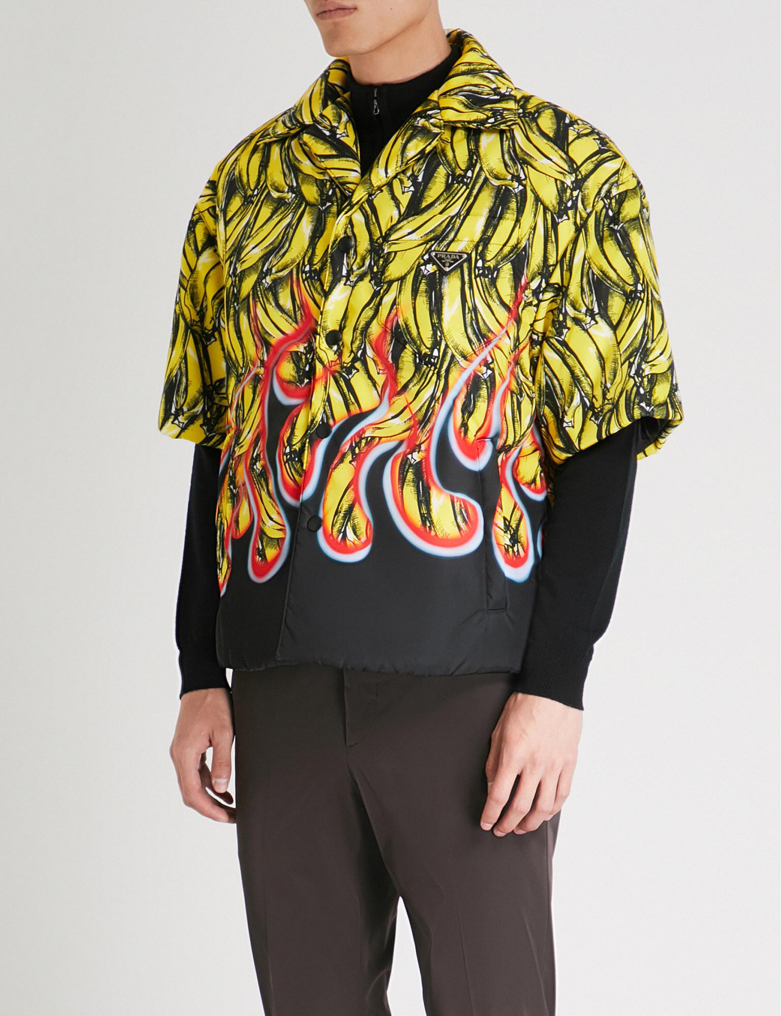 Prada Banana-print Padded Gabardine-shell Shirt in Black for Men | Lyst