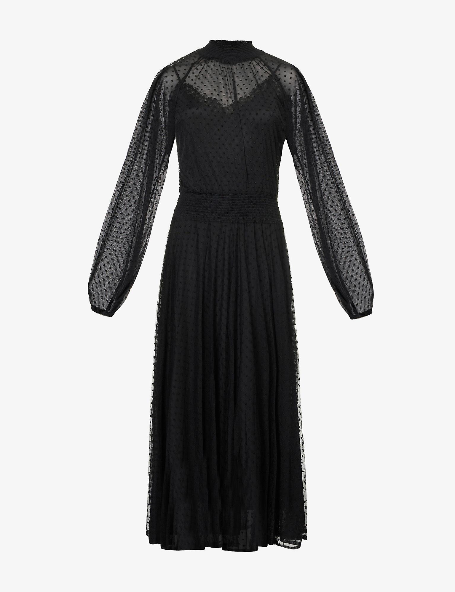 Polo Ralph Lauren Polka Dot Sheer Sleeve Cotton Maxi Dress In Black Lyst