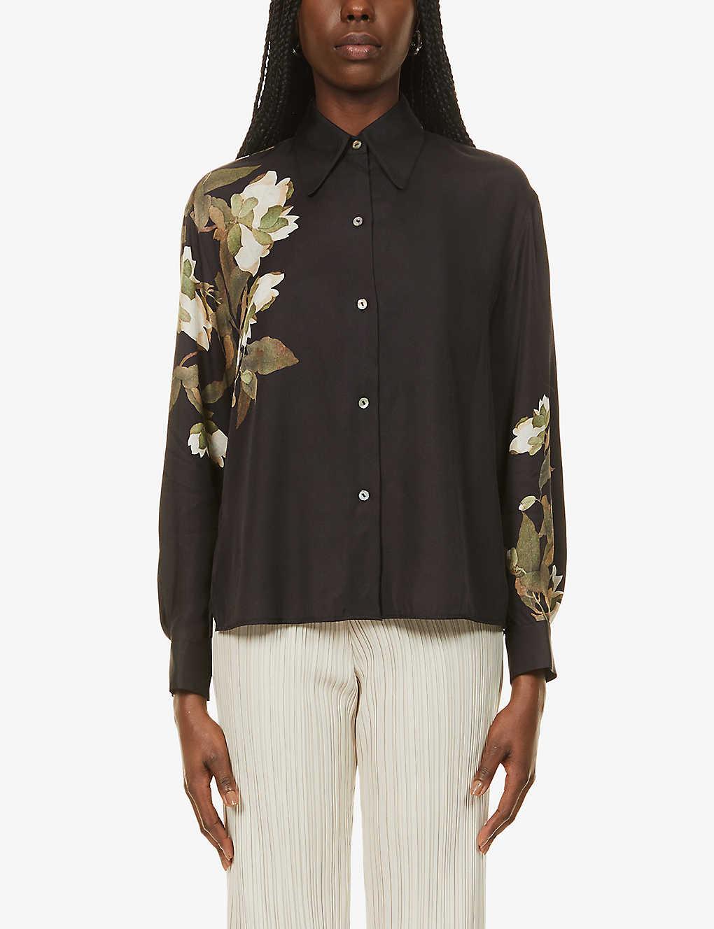 Vince Lisianthus Floral-print Silk-blend Shirt in Black | Lyst