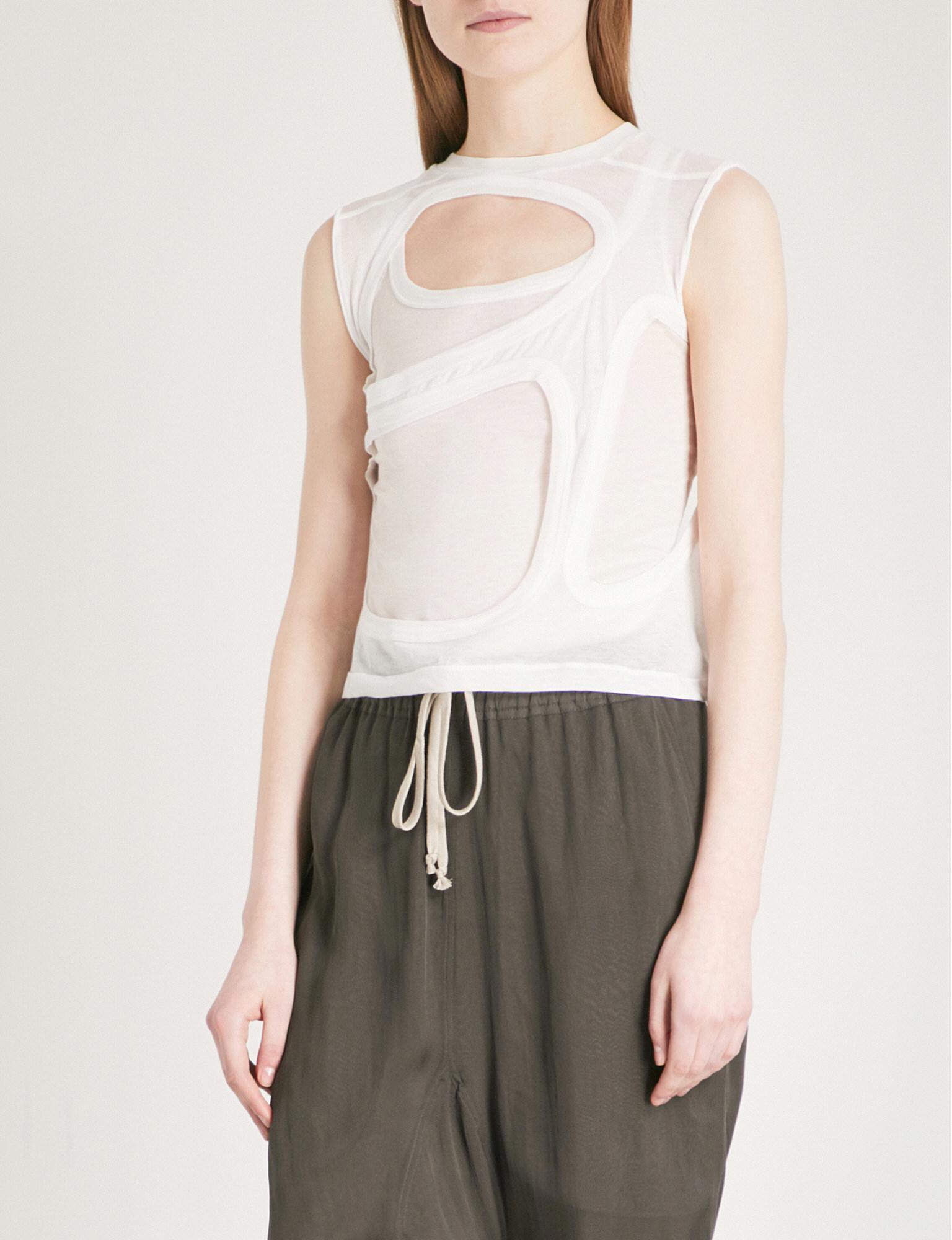 Rick Owens Membrane Cutout Cotton-jersey Top in White | Lyst