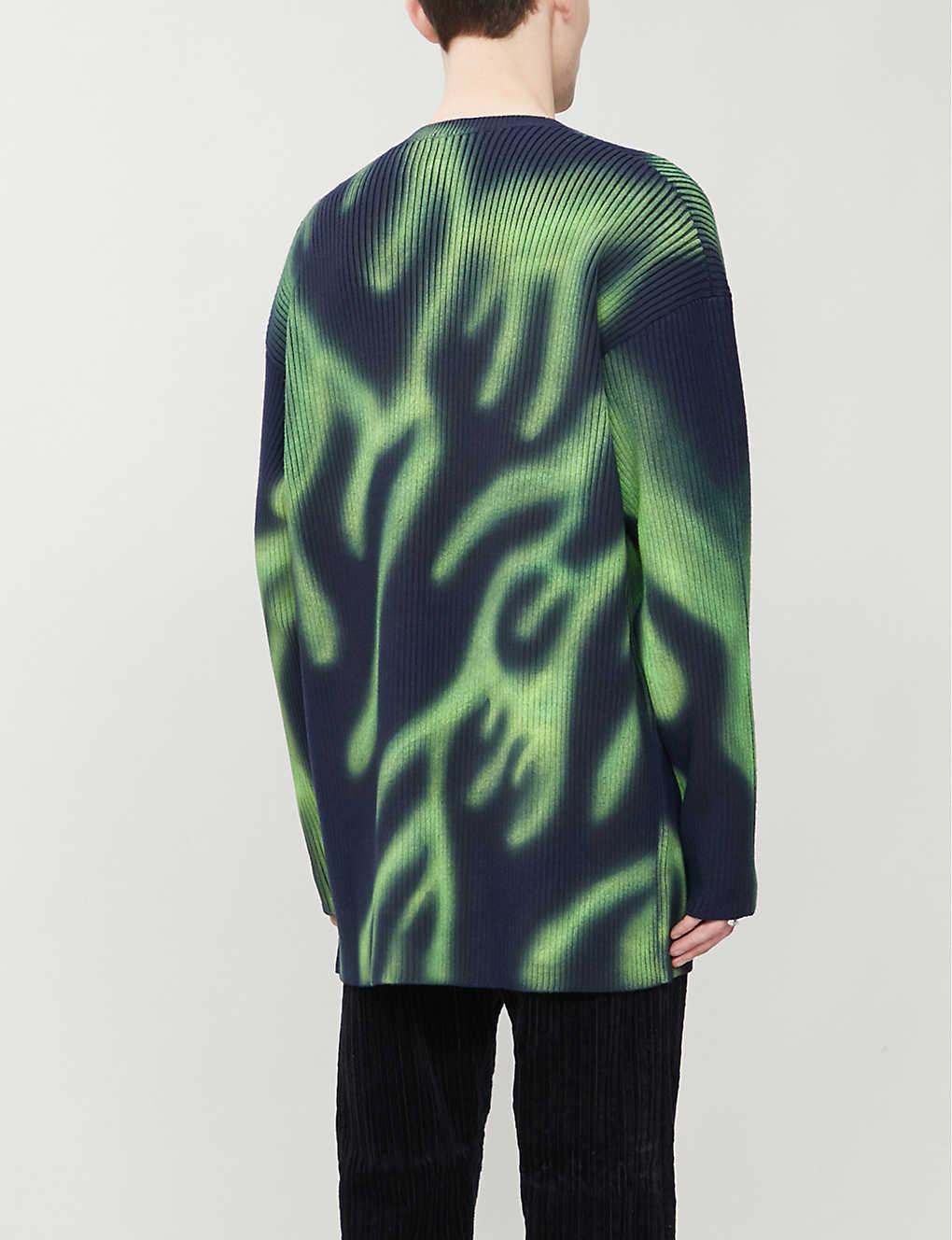 Balenciaga Flame-print Oversized Stretch-wool Jumper in Green for 