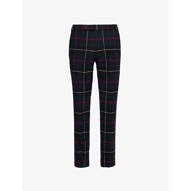 Polo Ralph Lauren Plaid-Print Straight-Leg Wool Trousers in Blue