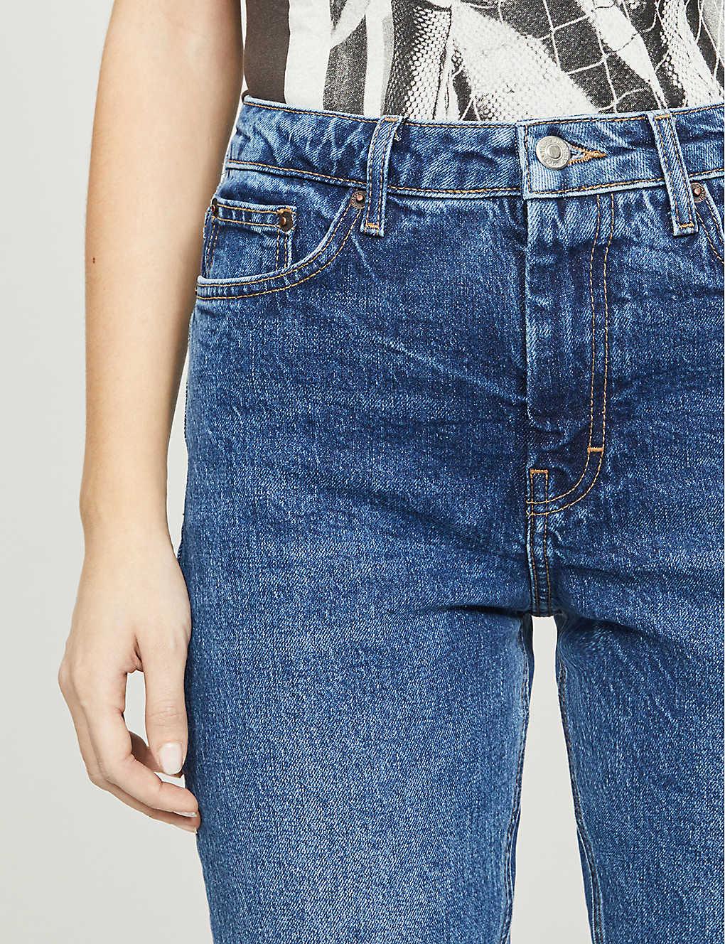 considered mid blue raw hem organic cotton straight jeans