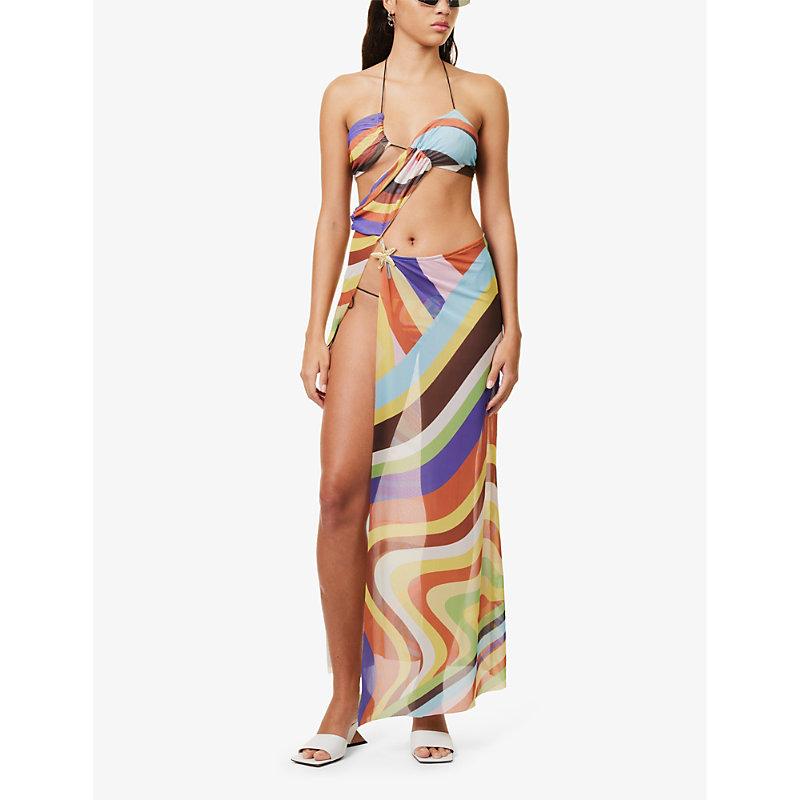 maxi cotton summer dresses Magee Floral Cabana Flowy Maxi Dress WHT-BLUE-MULTI / S by Sugarlips