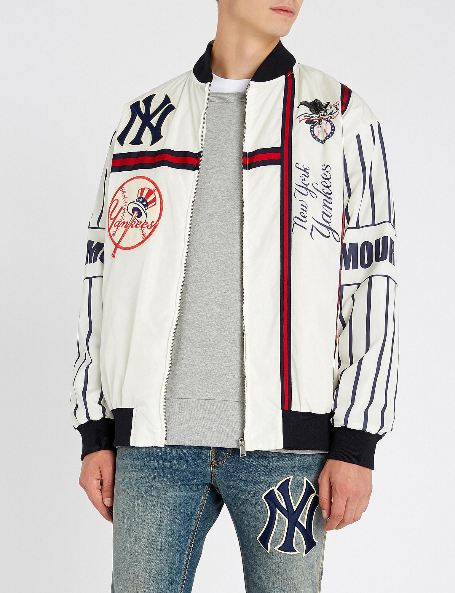 Lyst - Gucci New York Yankees Striped Bomber Jacket in White for Men