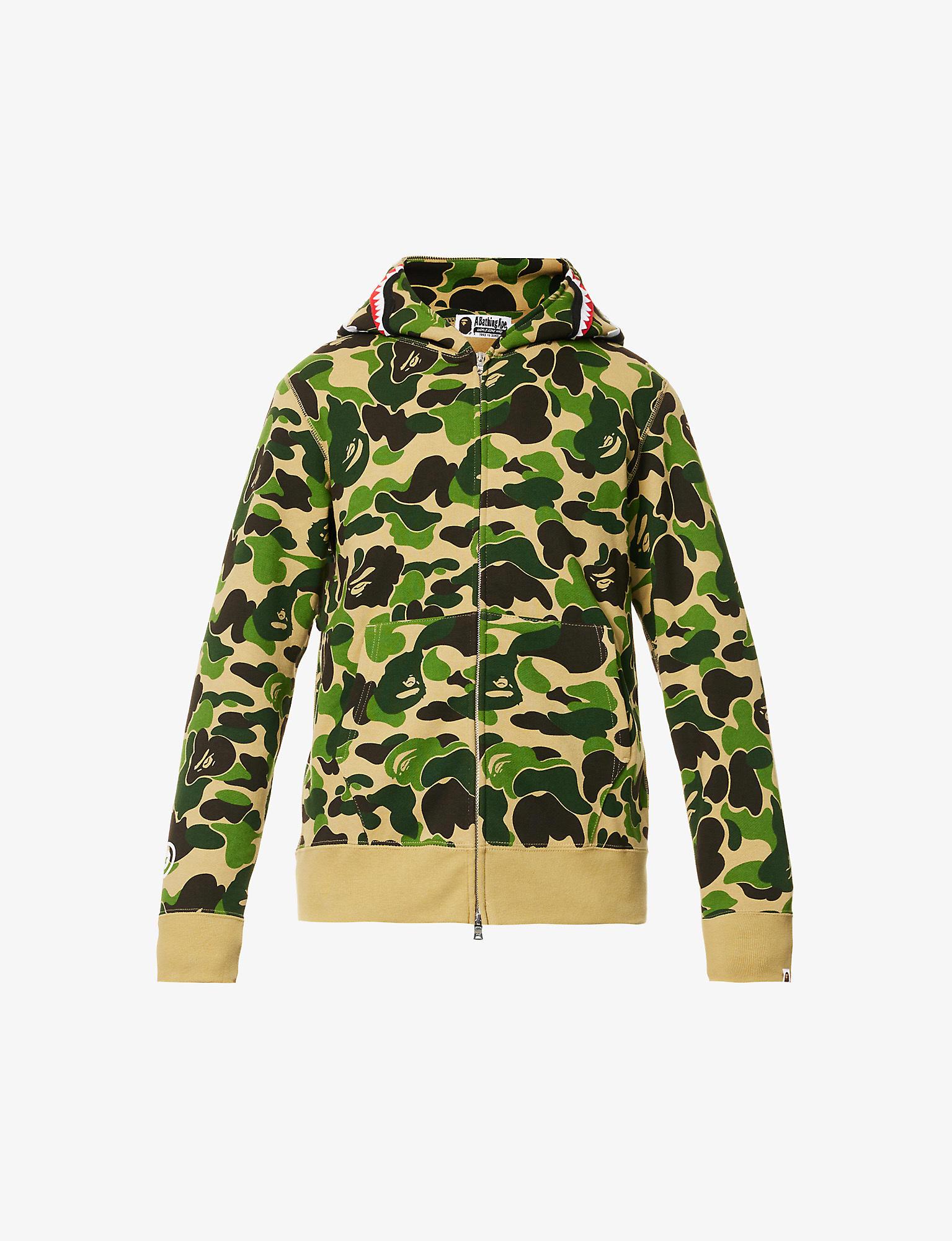 A Bathing Ape Shark Camo-print Cotton-jersey Hoody in Green for