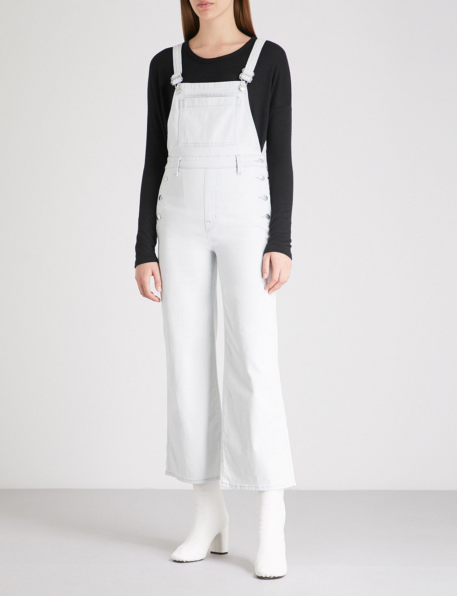 white wide leg overalls