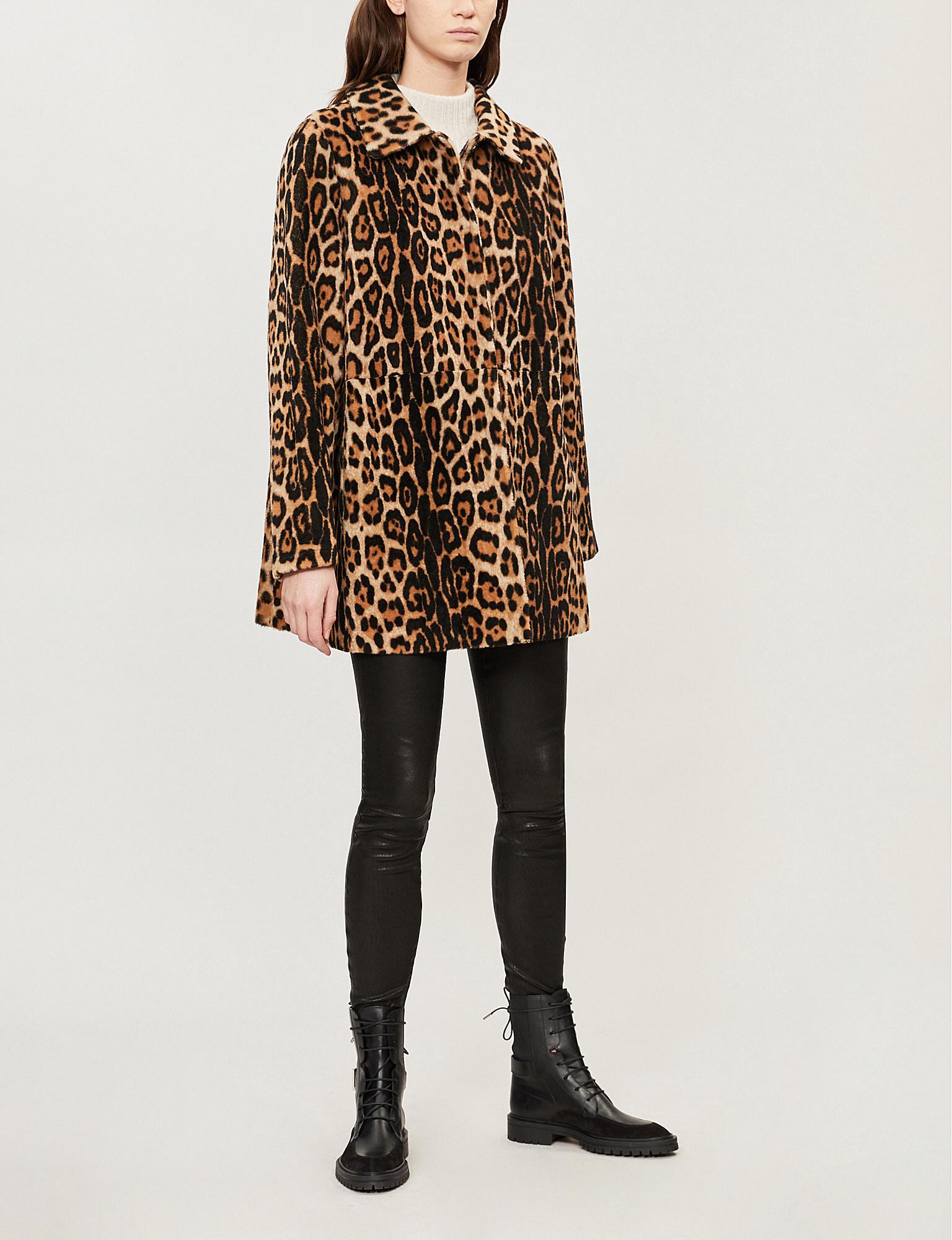 Yves Salomon Leather Leopard-print Shearling Coat - Lyst
