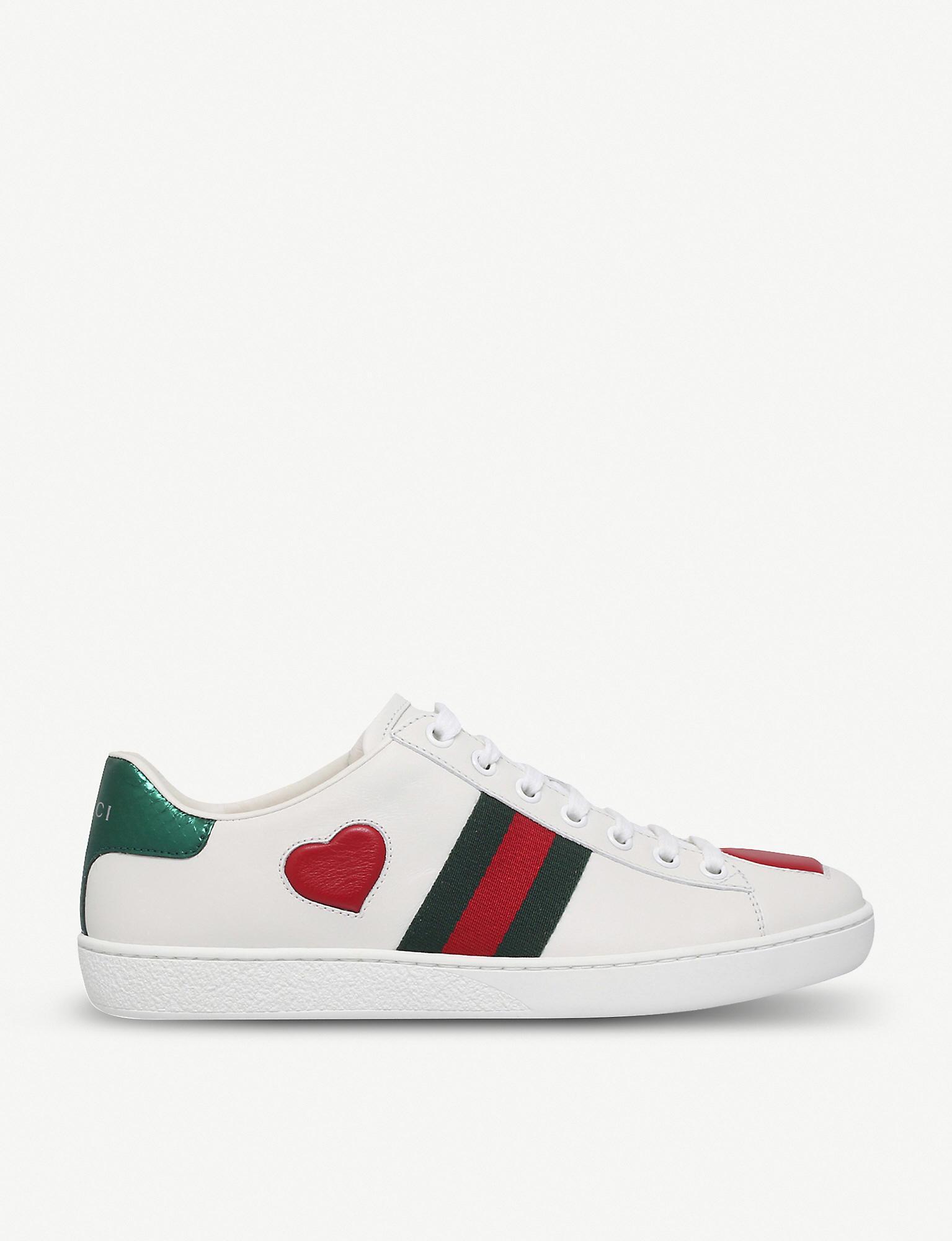 Gucci New Ace Heart-detail Leather Trainers - Lyst