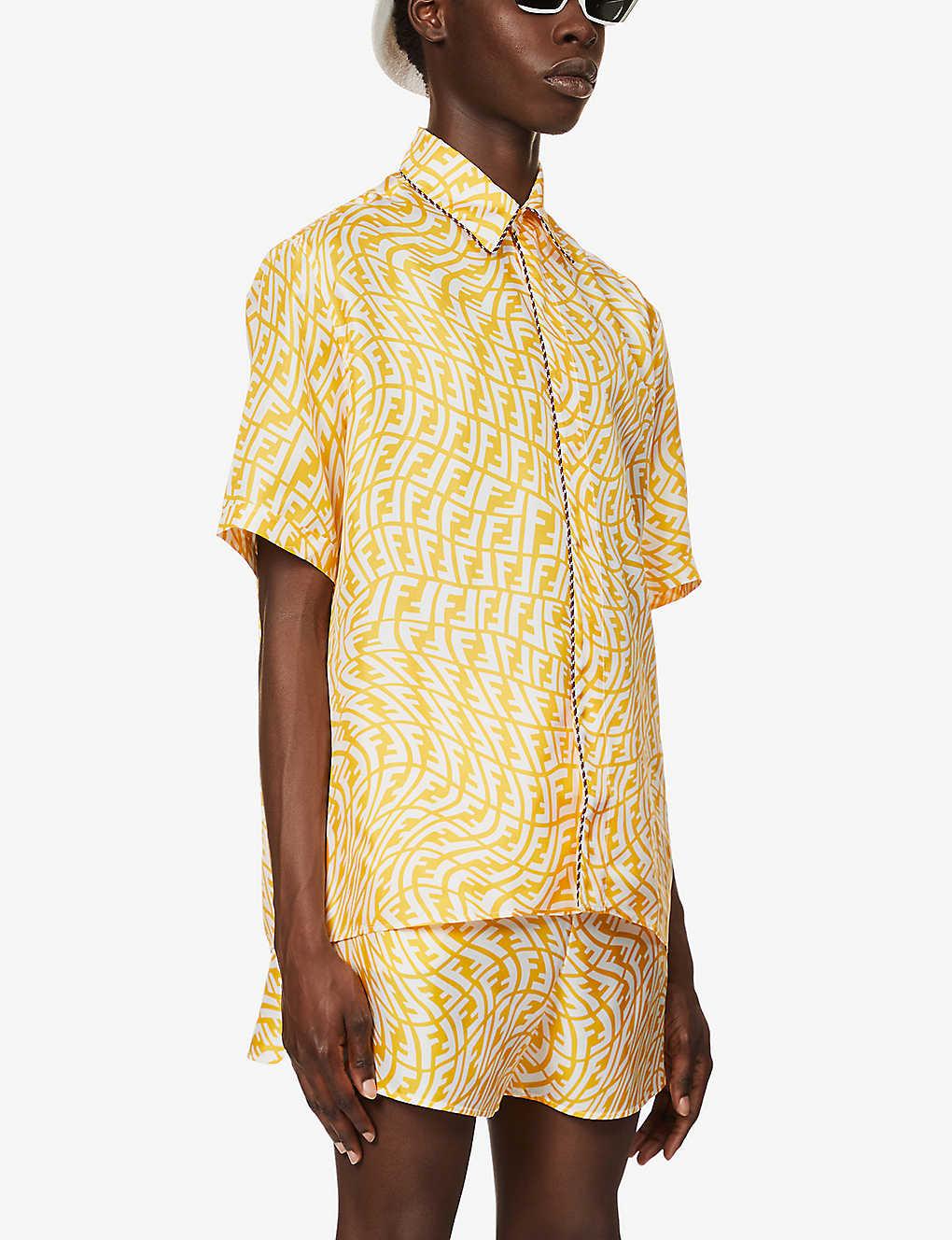 Fendi Vertigo Brand-print Silk-satin Shirt in Yellow for Men | Lyst