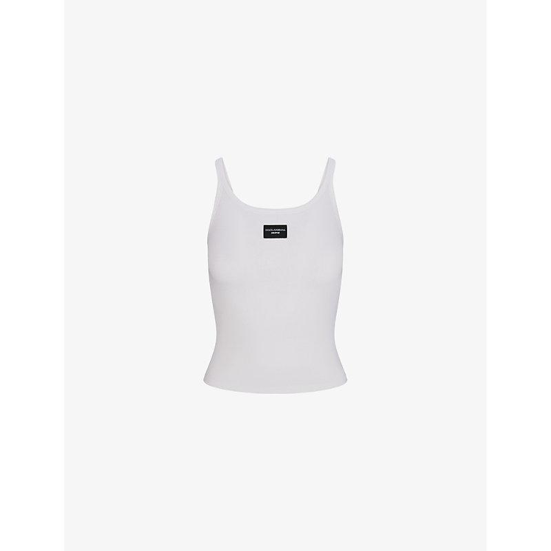 Skims Dolce & Gabbana X Logo-Patch Cropped Stretch-Cotton Top in