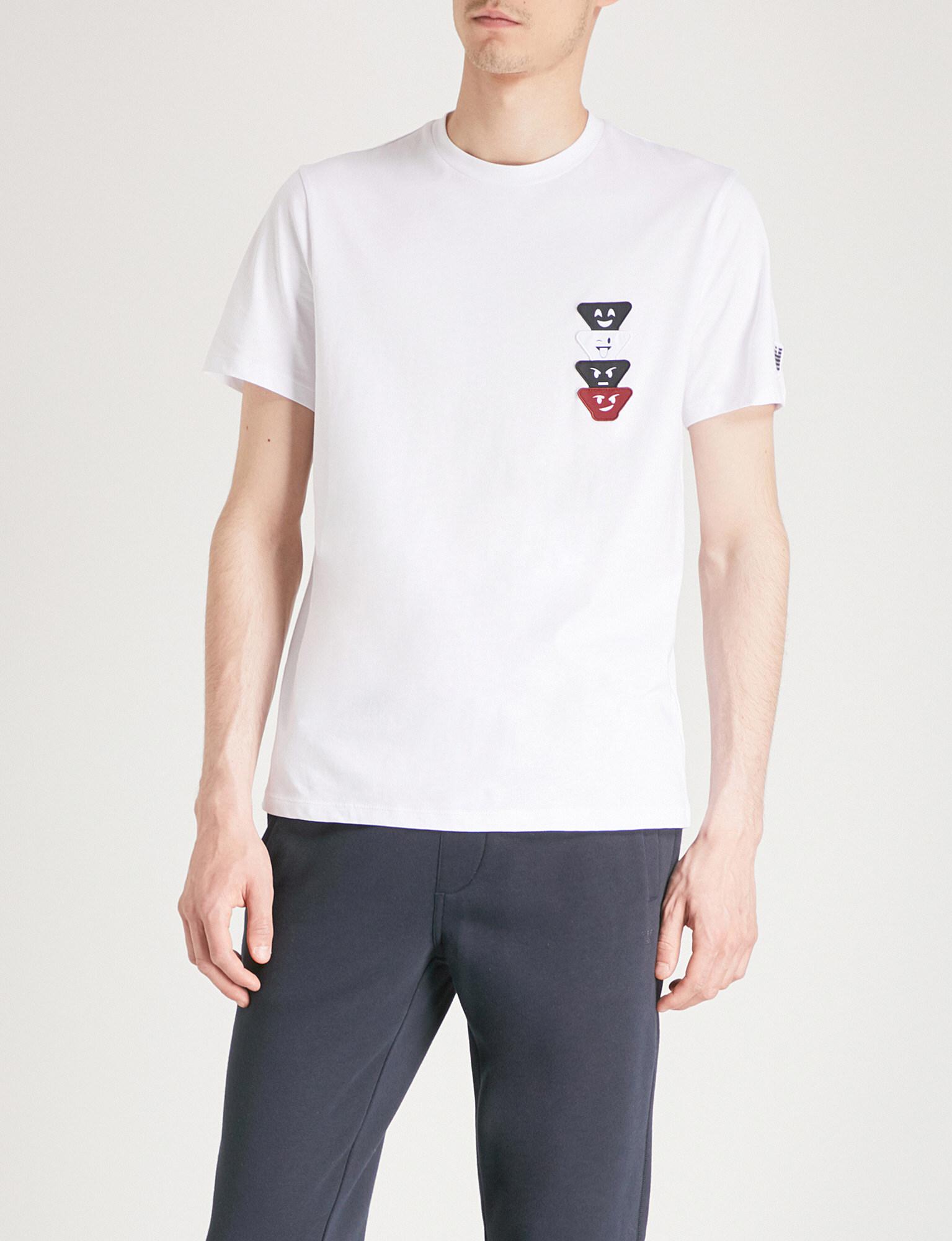 Emporio Armani Emoji-appliquéd Cotton-jersey T-shirt in White for Men | Lyst