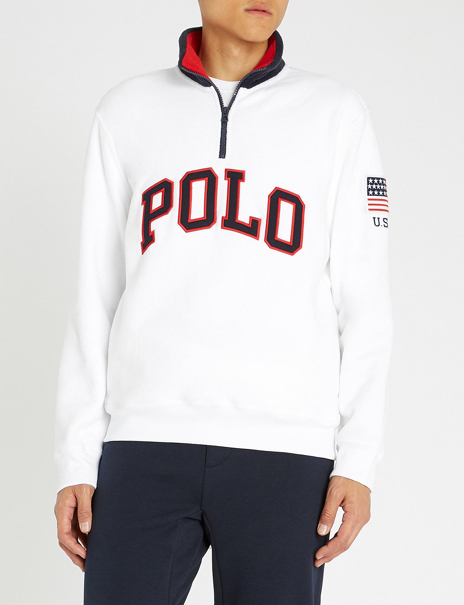 Polo Ralph Lauren Half Zip Pullover Logo Fleece in White for Men | Lyst  Canada