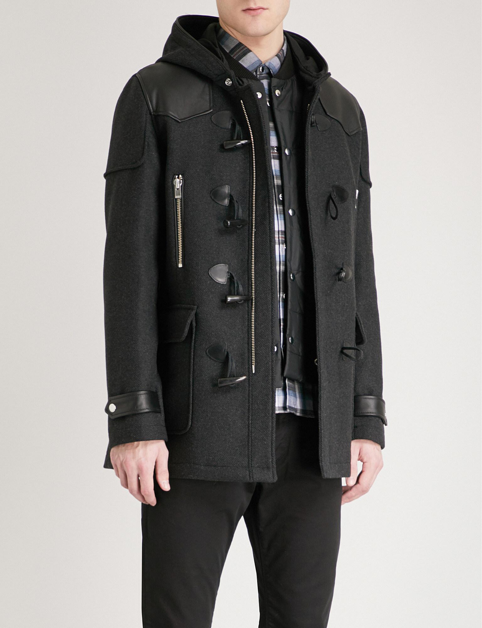 Lyst - The Kooples Leather-trimmed Wool-blend Duffel Coat in Black for Men