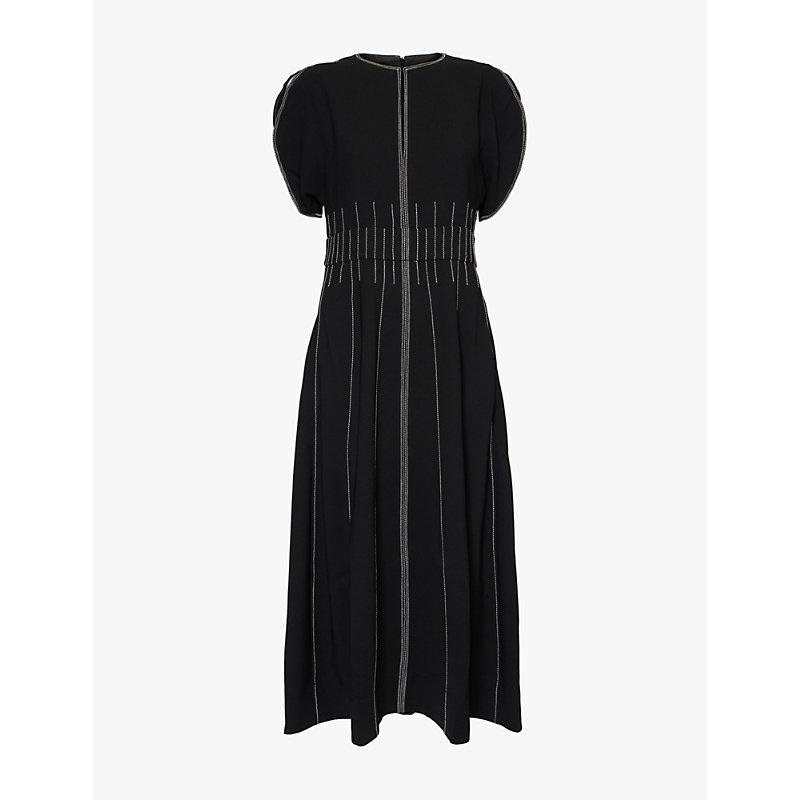 black dress white stitching Contrast Stitch Sweater Dress