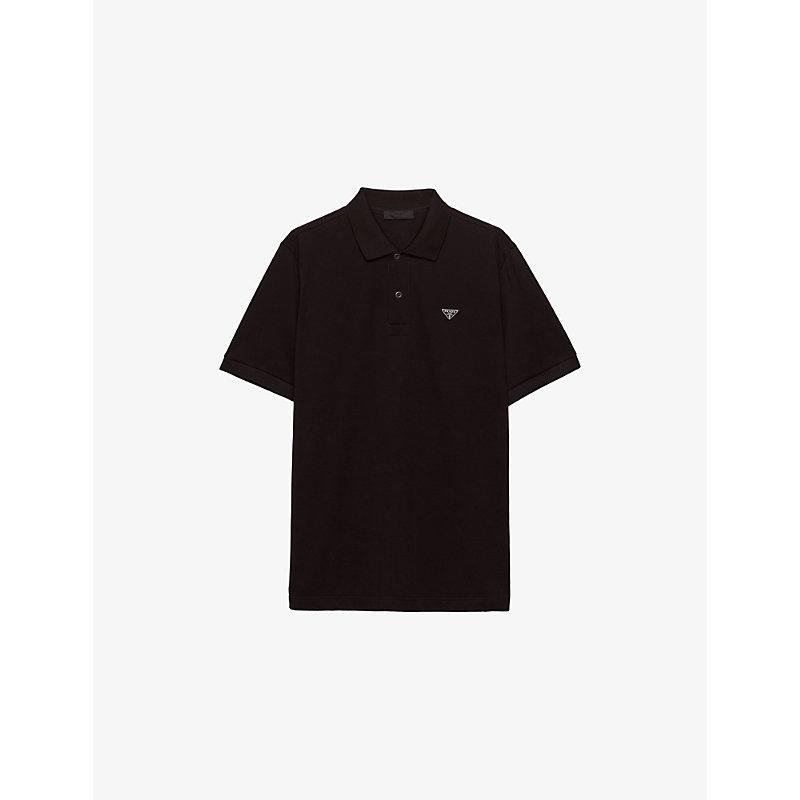 Prada Triangle-Logo Cotton-Piqué Polo Shirt Xxl in Black for Men