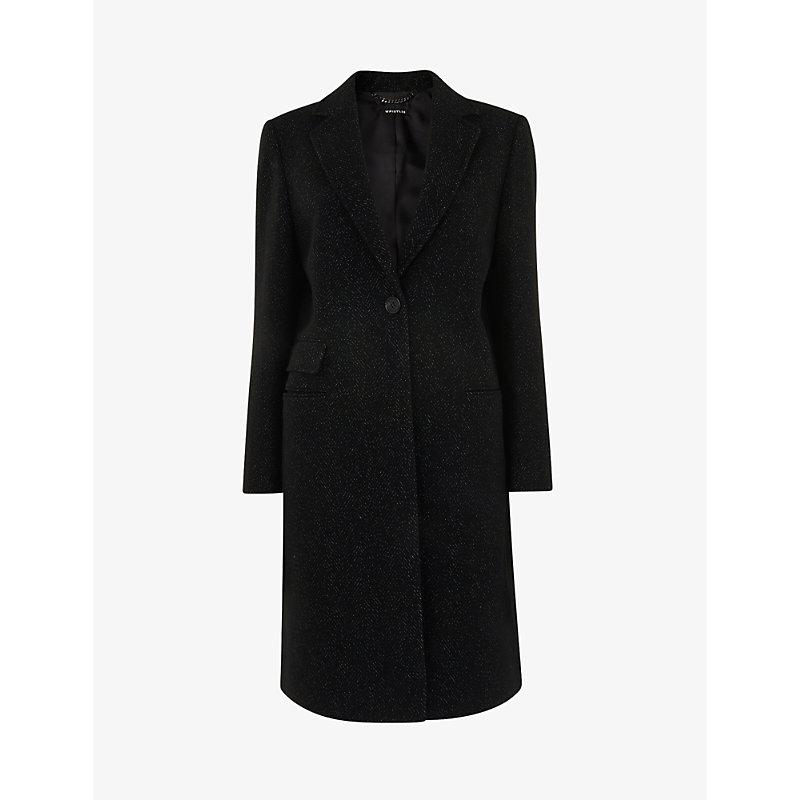 Whistles Flecked-detail Slim-fit Wool-blend Coat in Black | Lyst