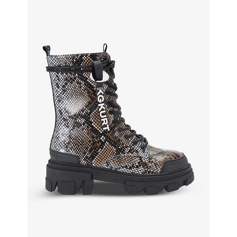KG by Kurt Geiger Trekker Logo Embossed Faux Leather Ankle Boots in Black Lyst