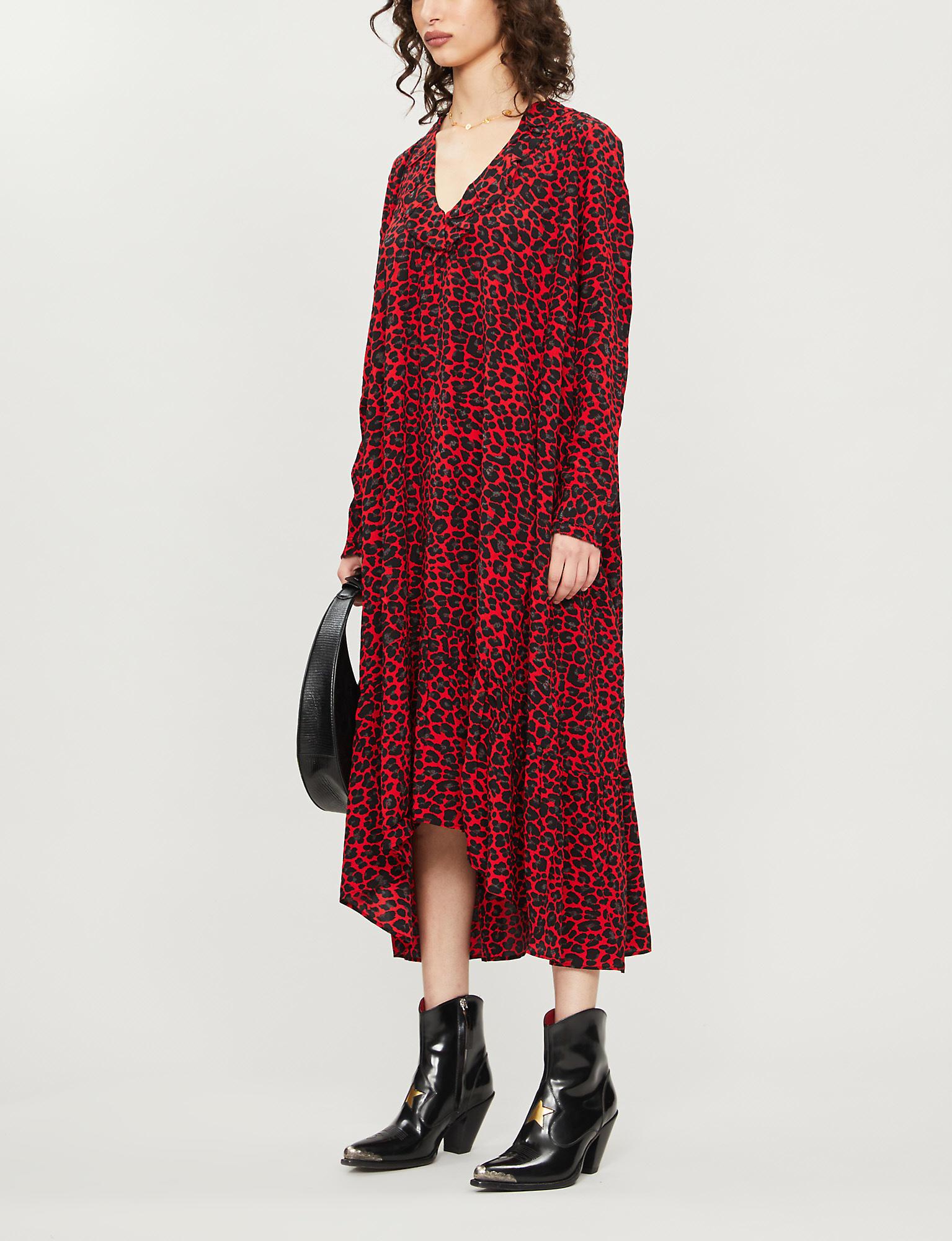 Zadig & Voltaire Rikota Leopard-print Crepe Dress in Red | Lyst