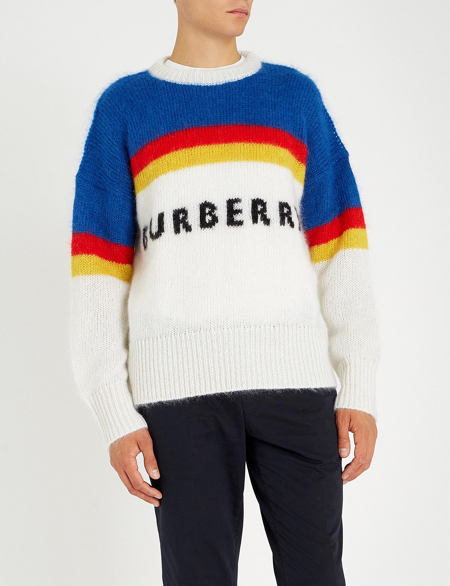 striped logo intarsia mohair wool blend sweater
