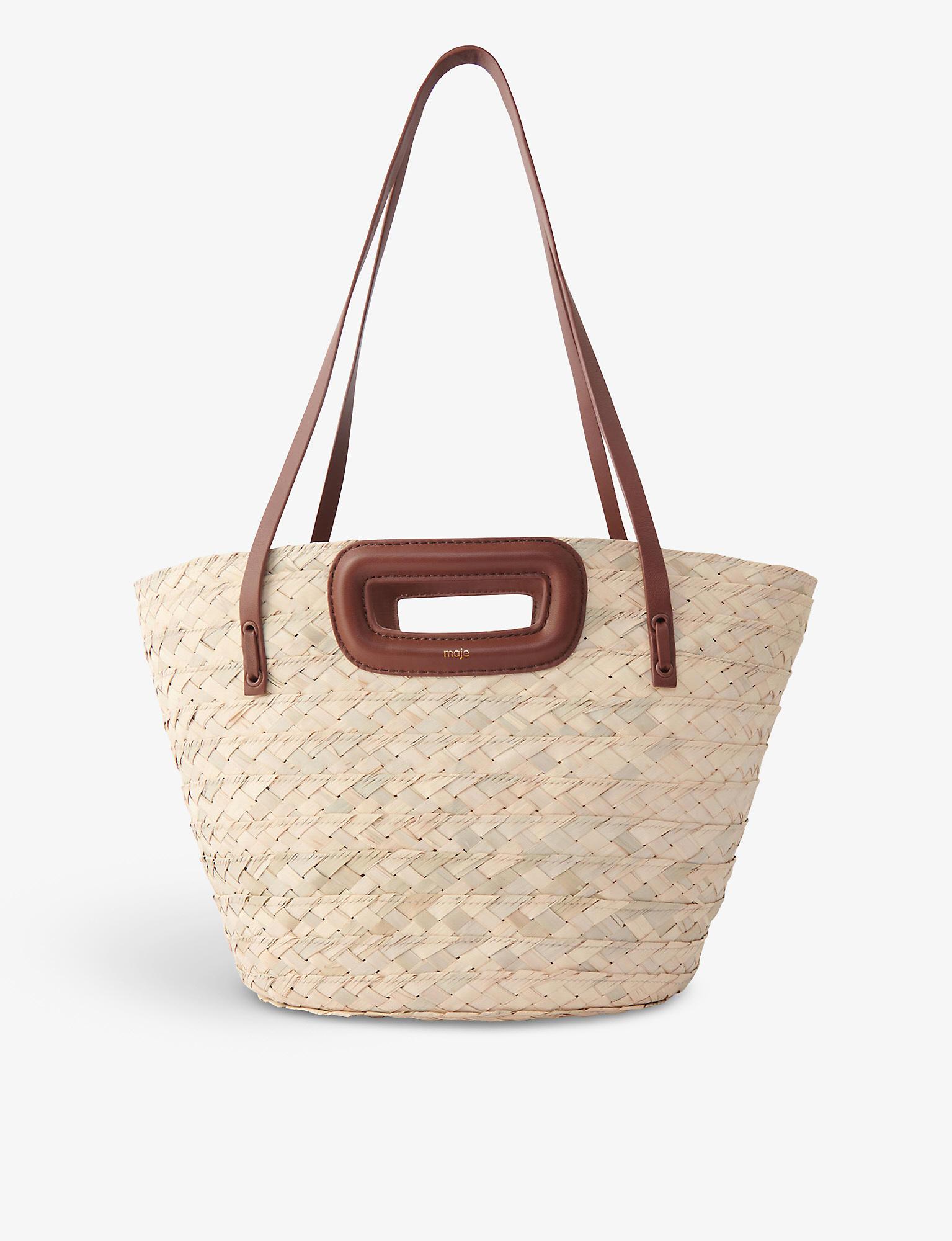 Maje Logo-print Palm-woven Basket Bag in Brown | Lyst
