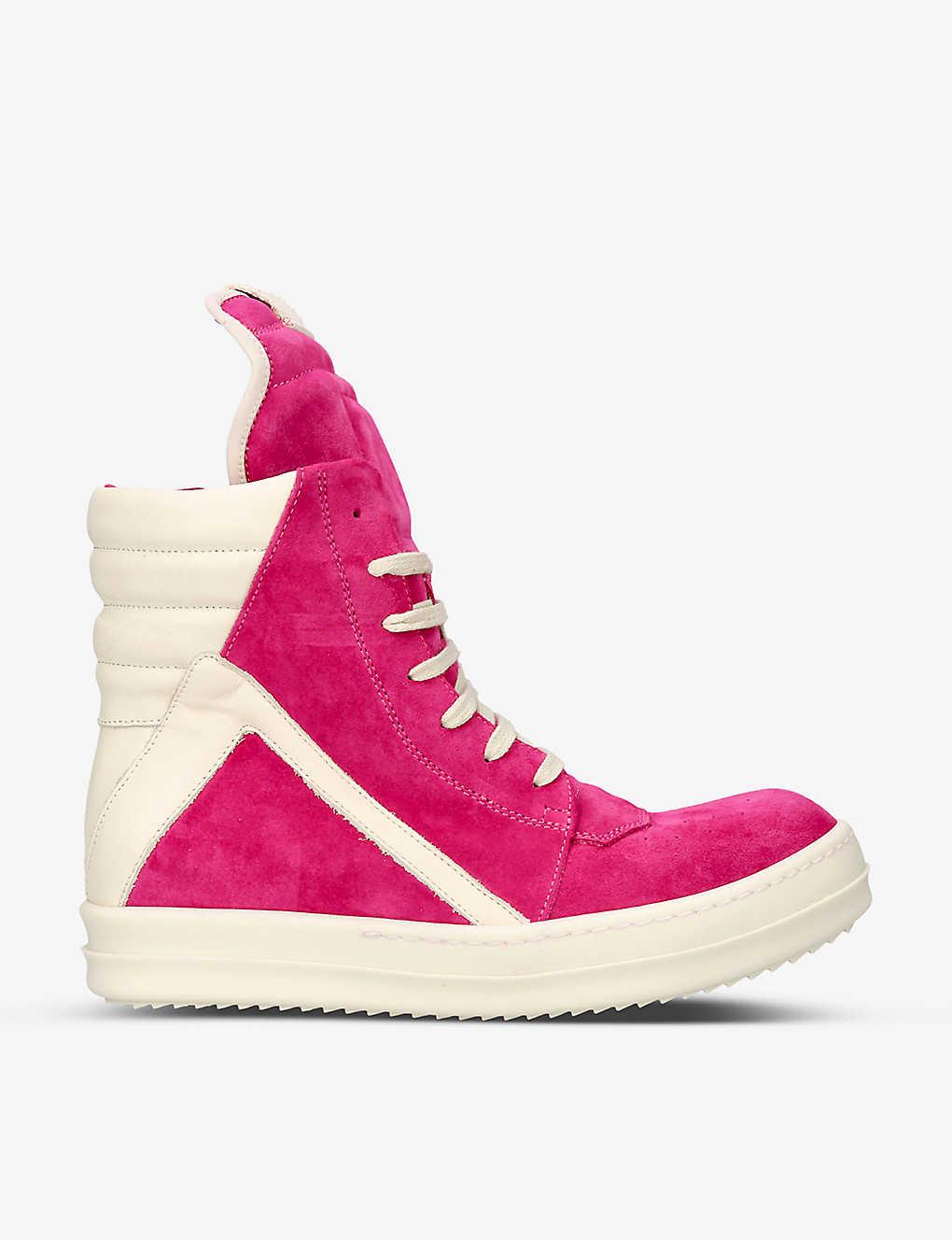 Rick Owens Geobasked Panelled Suede High-top Trainers in Pink | Lyst