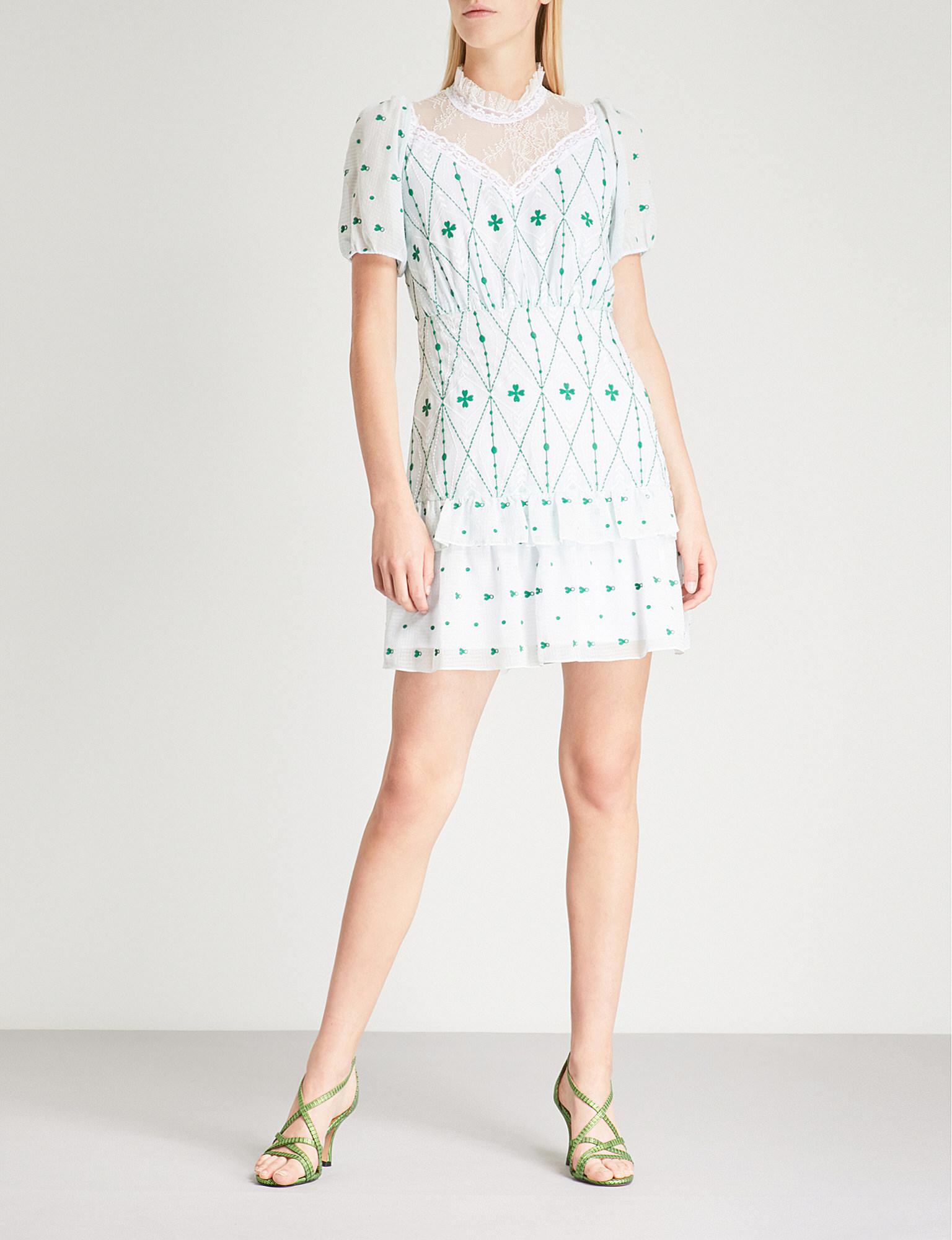 green and white mini dress