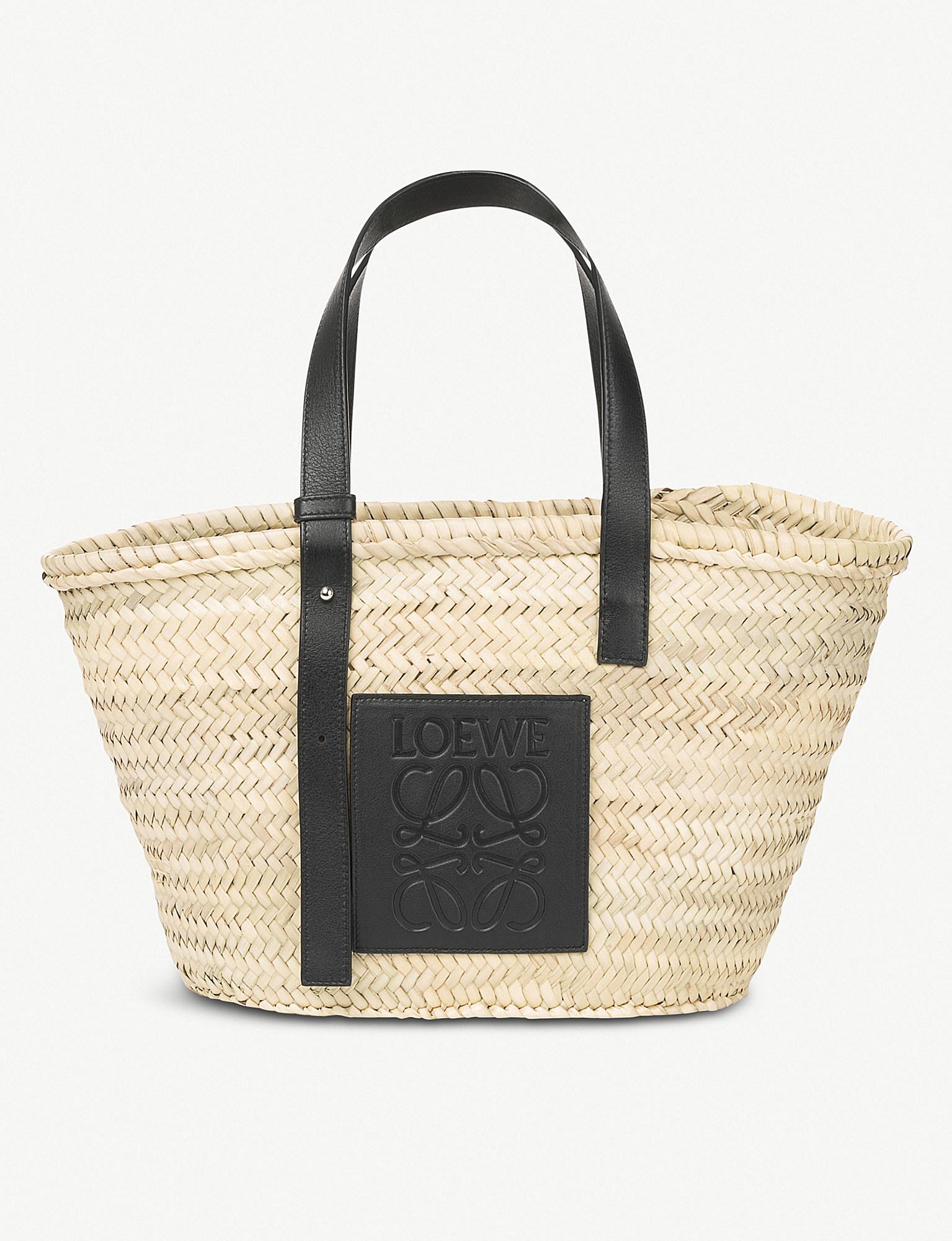 Loewe Leather Woven Raffia Large Basket Bag - Lyst