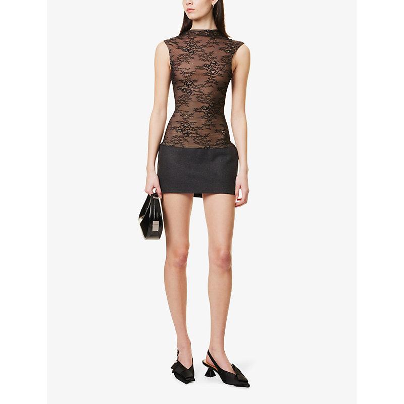 Buci Nyc Ivy Contrast-Hem Lace Mini Dress in Brown | Lyst