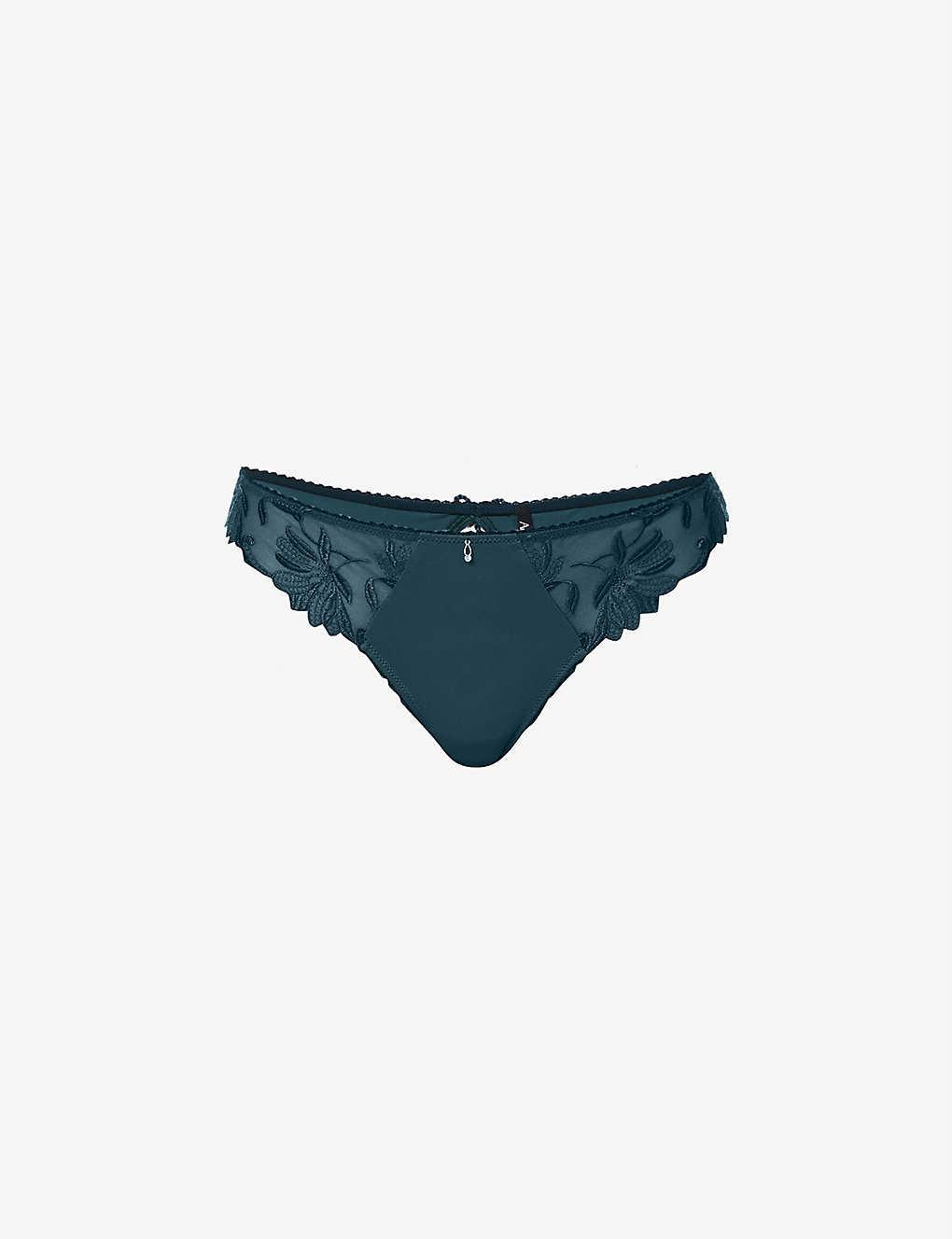 Aubade Lovessence Floral-embroidered Stretch-woven Tanga Thong in Blue ...