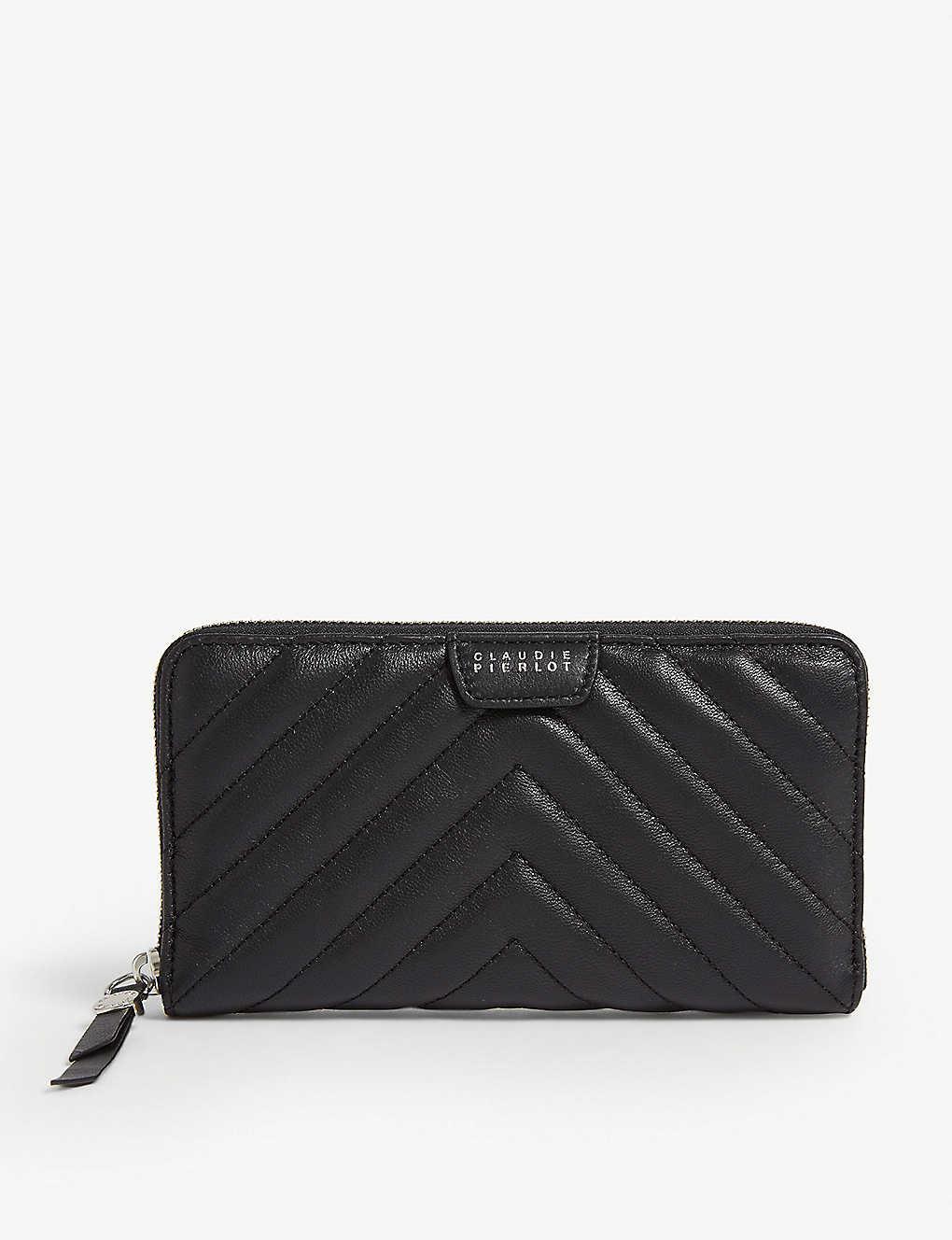 Claudie Pierlot Angie Quilted Leather Wallet in Black | Lyst