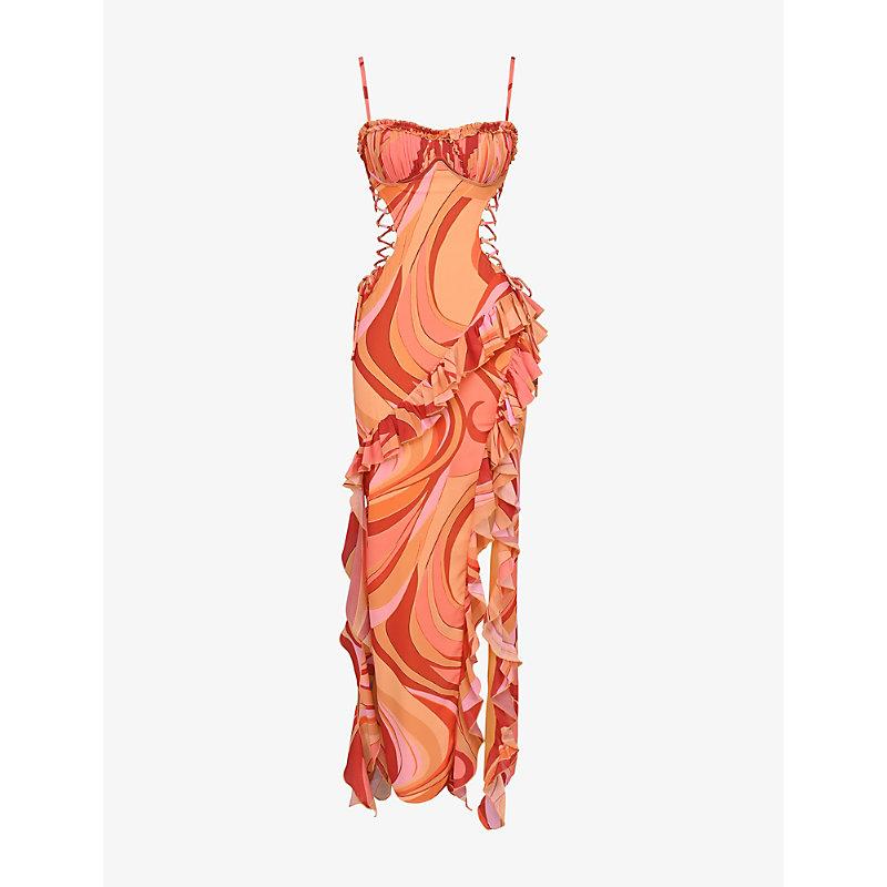 house of cb silk dress House OF CB Strapless Brocade and Satin Corset Maxi Dress