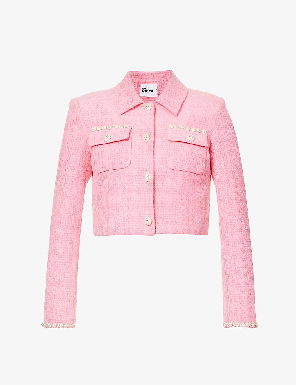 Self-Portrait Embellished Woven Jacket in Pink | Lyst