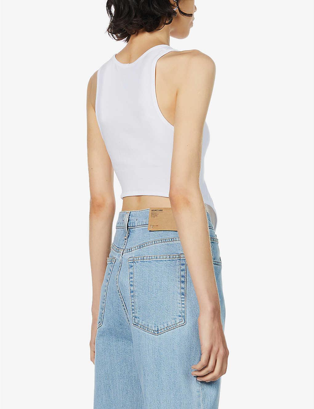 Helmut Lang Womens Optic White Cropped Stretch-woven Top M/l | Lyst