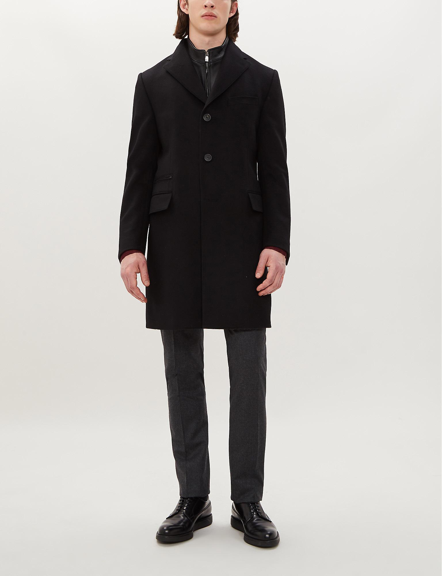 Corneliani Id Wool Overcoat in Black for Men - Lyst