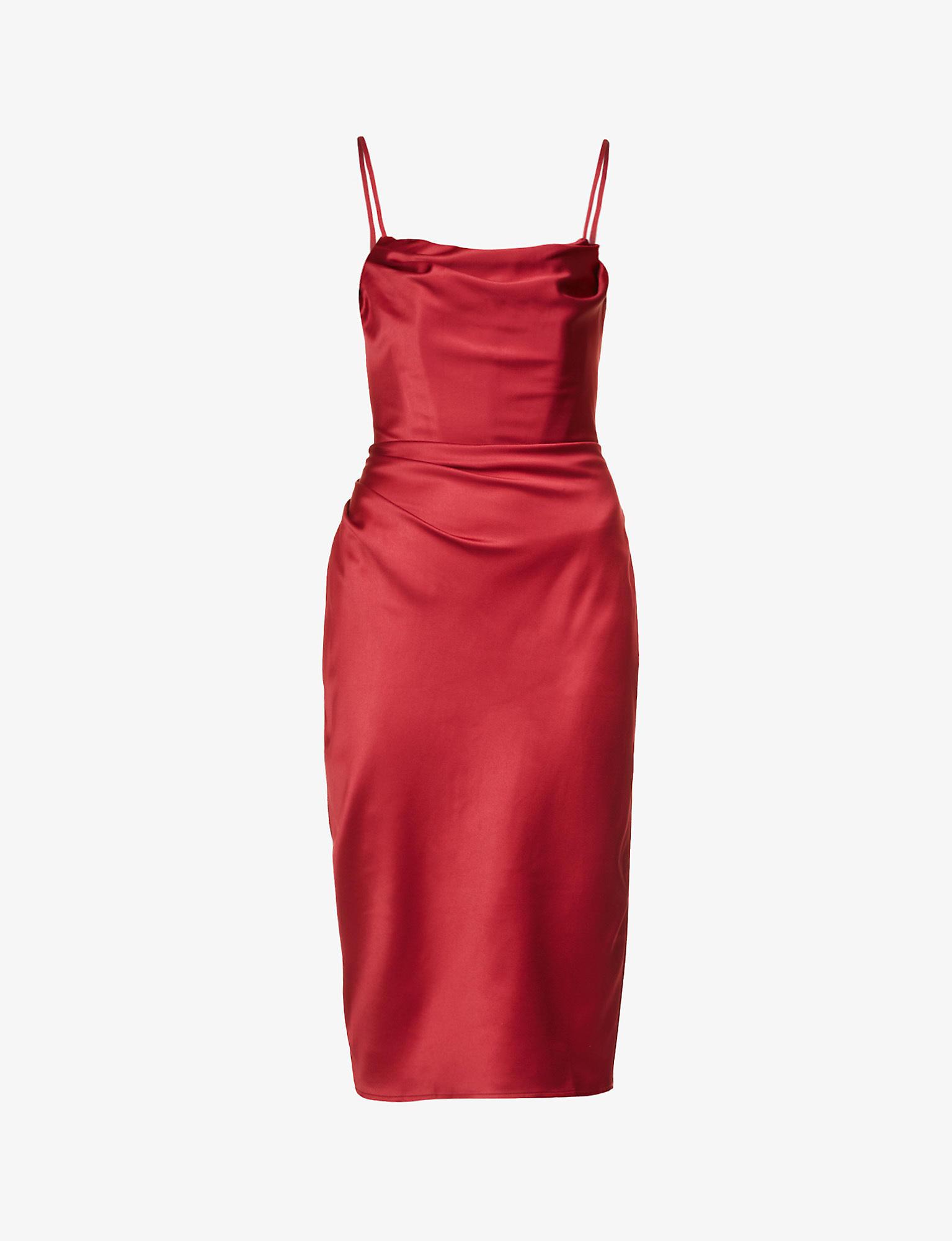House Of Cb Anja Corset Satin Midi Dress in Red Lyst