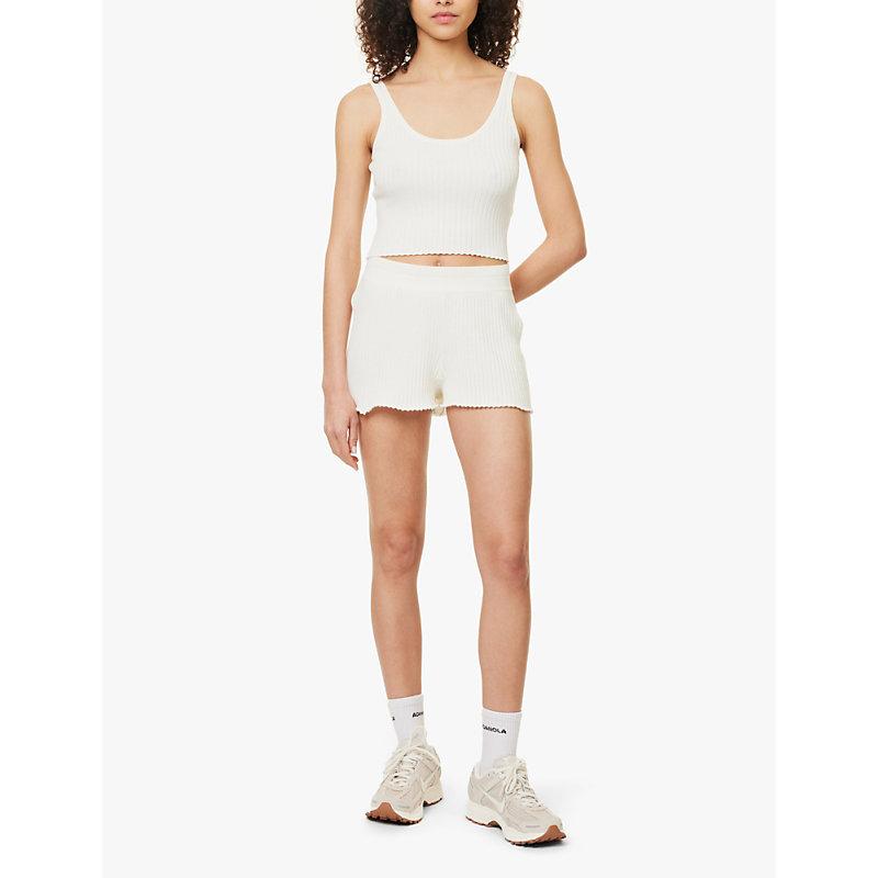 【ADANOLA】Rib Knit Crop Shorts Knit Crop Shorts - Light Grey Melange